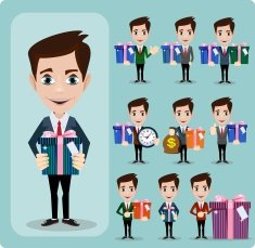 Businessman holding a big gift box set N2