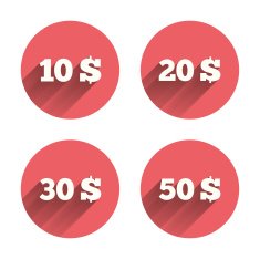 Money in Dollars icons Ten twenty fifty USD N7