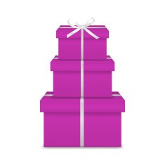 Stack of three realistic pink gift boxes with white ribbon N2