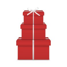 Stack of three realistic red gift boxes with white ribbon N2