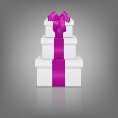 Stack of three realistic white gift boxes with pink ribbon N2