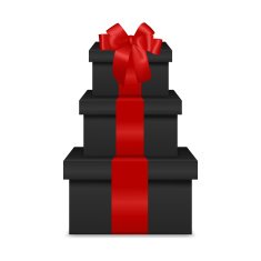 Stack of three realistic black gift boxes with red ribbon N4