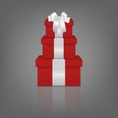 Stack of three realistic red gift boxes with white ribbon N3