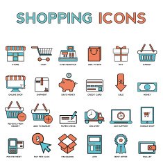 Line icons with flat design elements of shopping