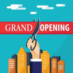 Grand opening card with hand cutting red ribbon Inauguration concept N2