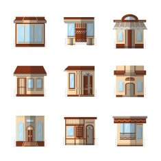 Storefronts flat color vector icons