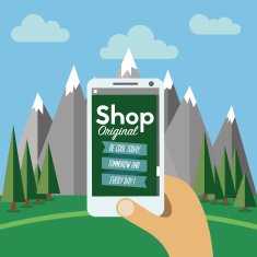 Hand holding a phone with shop app N2