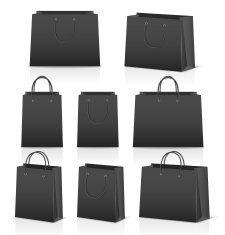 Blank paper shopping bags set isolated on white with reflection N2