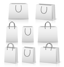Blank paper shopping bags set isolated on white with reflection N3