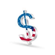 Dollar currency gold symbol icon with flag of United States N2