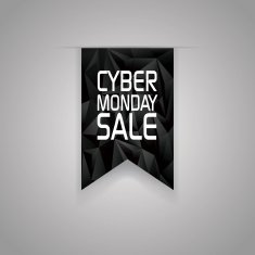 Cyber monday sale ribbon element Low poly design black background