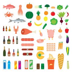 Big collection of food items