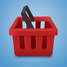 Shopping basket vector icon on blue background