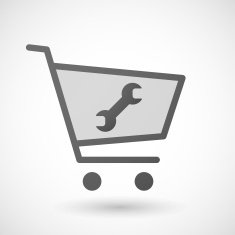 Shopping cart icon with a monkey wrench