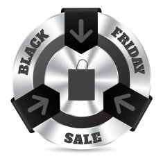 Black friday badge with shopping bag
