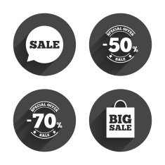 Sale speech bubble icon Big sale shopping bag N19