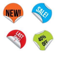Various stickers with discounts