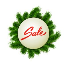Christmas sale label on fir background hand lettered text