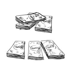 Sketch of dollar bills stacks