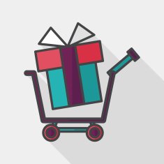 shopping cart flat icon with long shadow N7