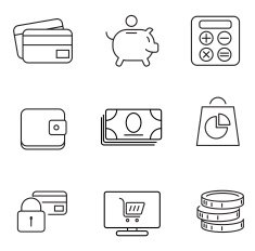 Shopping 9 thin icons set