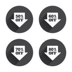 Sale arrow tag icons Discount off symbols N18
