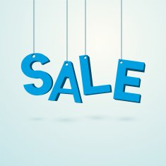 blue label sale hanging on a thread