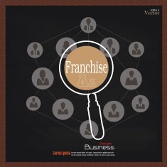 Franchise concept franchise with Magnifier and business man ico