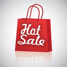 Realistic red shopping bag rope handles on grey glossy background