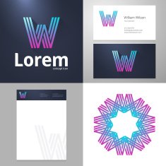 Design icon W element with Business card and paper template N2