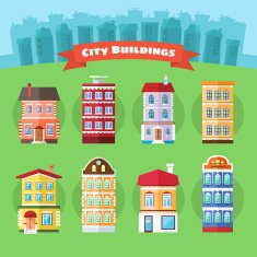 Set of Vector City and Town Buildings