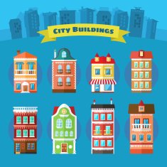 Set of Vector City and Town Buildings N2