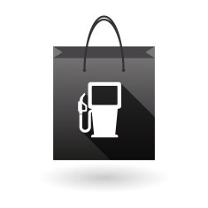 Black shopping bag icon with a gas starion