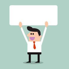 the businessman holds a big white placard Write your message