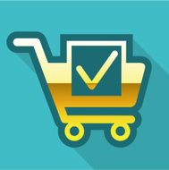 Golden Cart Icon with check mark Vector
