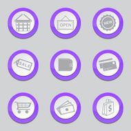 Shopping Sign Violet Vector Button Icon Design Set 2