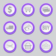 Shopping Sign Violet Vector Button Icon Design Set