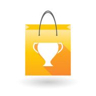 Yellow shopping bag icon with an award cup