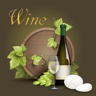 Wine bottle and oak barrel background N2