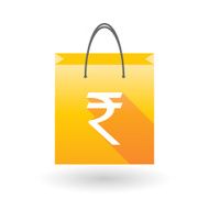 Yellow shopping bag icon with a rupee sign