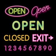 Open Neon Sign closed exit figures vector