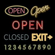 Open Neon Sign closed exit figures vector N2