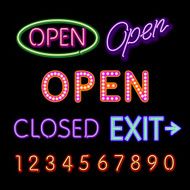 Open Neon Sign closed exit figures vector N3
