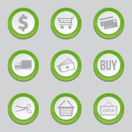Shopping Sign Green Vector Button Icon Design Set