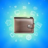 Leather Wallet with Glowing Icons vector illustration