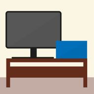 Simple colorful icon for shop - table with monitor