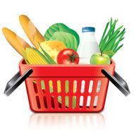 Shopping basket with food isolated on white vector