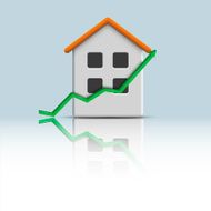 Vector 3d icon house with green arrow