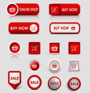 Collection web red buttons and pointers for shopping