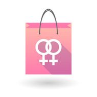 Pink shopping bag icon with a female gay sign